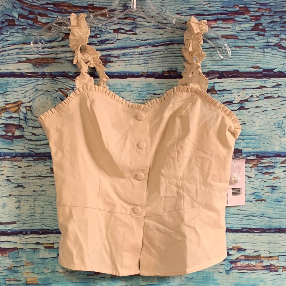 JustFab Linen Blend Button Up Crop Top